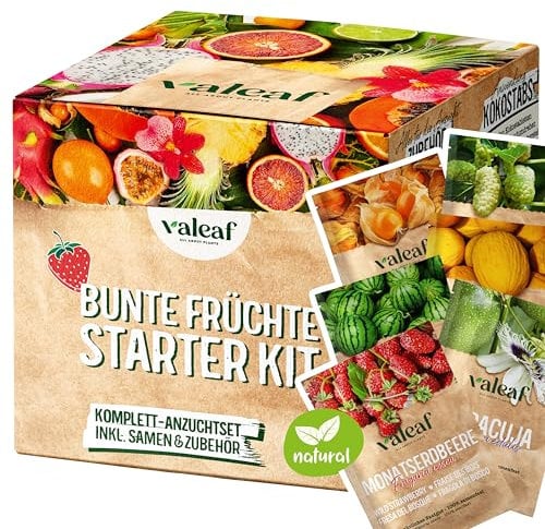valeaf Obst Samen Starter Kit I 6 Sorten Obstsamen im kompletten Saat Anzuchtset I Saatgut Set inkl. Garten Zubehör für Pflanzen I Saatgut Obst als Samen Set Geschenk I Toll als Saatgut Geschenkset