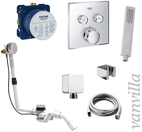 vanvilla Wannenset mit Unterputz Armatur Grohe SmartControl 2-Wege und vanvilla Handbrause, Wannen-SET G27. poliert