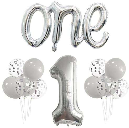 Guoguonb Silber 1. Geburtstag Dekoration Set 40 Zoll Zahl 1 Luftballon Große One Ballon Latexballon für Deko Junge Mädchen Geburtstag Party First Birthday Dekorationen