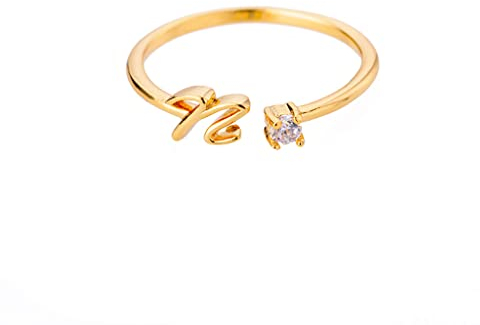 Buchstaben Ringe Frauen Gold Ring mit Buchstaben Verstellbar Ring Damen Offener Rings Initial Buchstabe A-Z Ring mit Namen Modeschmuck Damenring Minimalistisch Stapelbare Ringe Geschenk für Frauen (N)