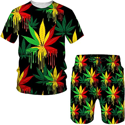 Pflanzenkraut 3D-gedrucktes T-Shirt und Shorts-Set für Herren Sommer-Trainingsanzug Lässiger Sportanzug