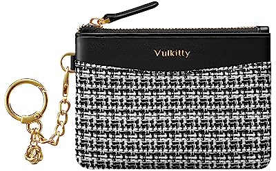 Vulkitty Petit Porte Monnaie Femme avec Porte-Clé Mini Poche à Monnaie Zippée Portefeuille Femmes Mince pour Cartes de Crédit avec Blocage RFID, Noir