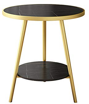 2-stufiger Marmor-Couchtisch, Kleiner runder Tisch aus Eisen für Zuhause, Wohnzimmer, Büro, Sofa, seitlicher Zeitungsständer, 50 x 50 x 60 cm (Größe: 50 x 50 x 60 cm, Farbe: B)