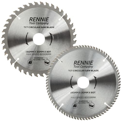 2 Pack - 190mm x 40T & 80T TCT Saw Blade. 190mm Circular Saw Blade For Fine Cuts x 30mm Bore + 25mm/20mm/16mm Bore Reduction Rings Compatible With Bosch Makita Milwaukee Ryobi Dewalt Circular Saws etc