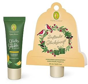 PRIMAVERA Geschenkanhänger Glücksbringer – Geschenkanhänger mit Mini Handcreme – Zitrone und Tonka – Naturkosmetik - vegan