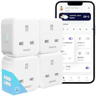 Smart Plug Remote Voice Control GNCC,Smart Socket with Wireless Works with Alexa and Google Home, Compatible with Smart Life APP Timer Plug Without Energy Monitoring, 2.4Ghz Only, 13A 3120W, 4 Pack