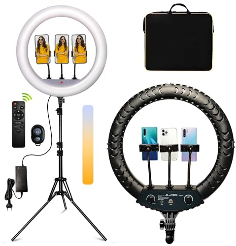 SWAVGO - LED 18 Zoll Ring Lampe mit 160 cm Stativ, Mit 3 Handy-Halterungen, Fernbedienung, verbreitetes Aluminiumstativ, für Video, Makeup, Fotografie, TikTok