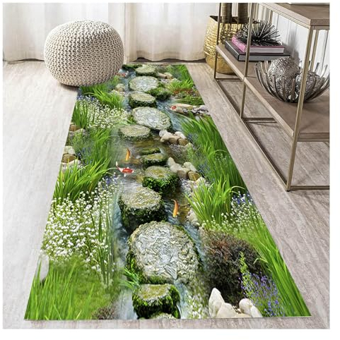 Siunwdiy 3D Optische Täuschung Teppich 80X200CM, Rutschfester großer Rechteckdruck Teppich Teppich, Bach, Fisch Muster Dekorativ für Wohnzimmer Schlafzimmer Küche Badezimmer Flur
