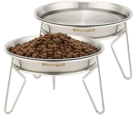 Elevated Cat Bowls,6.7 Extra Wide Raised Stainless Steel Cat Food Bowls with Anti-Slip Metal Stand Whisker Friendly Water Dishes for Indoor Cats and Small Dogs-2pack