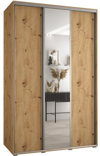 Kleiderschrank mit Spiegel Davos 3 Garderobenschrank - Schrank Schlafzimmer - Mehrzweckschrank 3 Schiebetüren - Regalen - Flur Möbel - Kleiderstange Schrank - Allzweckschrank - closet - Gaderobe