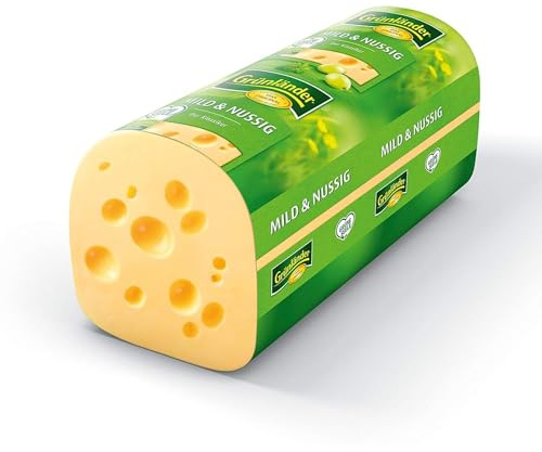 Original Grünländer Emmentaler Mild & Nussig ca. 500g – Landmetzgerei Schiessl | Handwerklich hergestellter Großlochkäse | 48% Fett i. Tr.