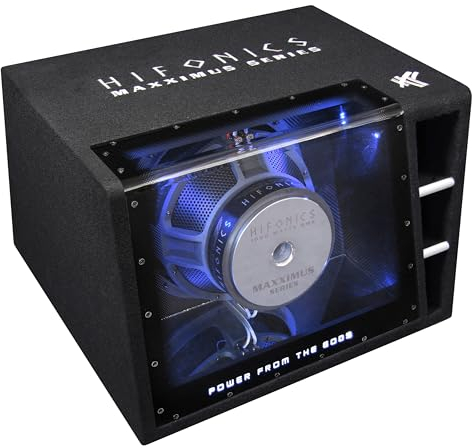 HIFONICS MXZ12BPSistema de Pasaporte de Banda Individual de 30 cm (12) | Subwoofer para Coche Premium Power de la Serie MAXXIMUS con 1000 W/RMS, 2000 W/MAX e iluminación