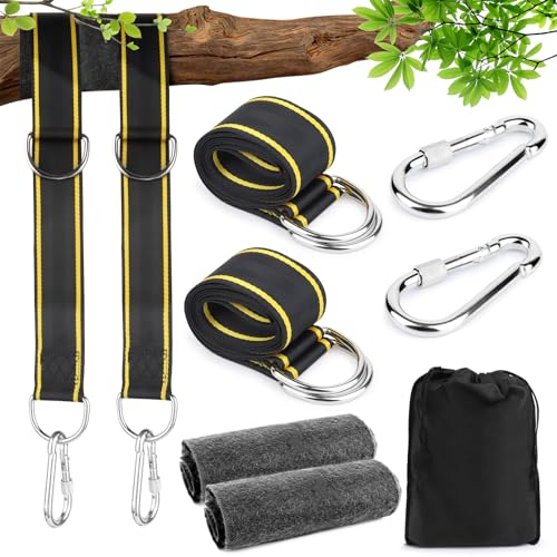Fixation de balançoire, fixation de hamac, kit de fixation pour hamac, fauteuil suspendu, balançoire, arbre de fixation avec 2 coussins de protection pour arbre, 2 mousquetons de qualité supérieure et
