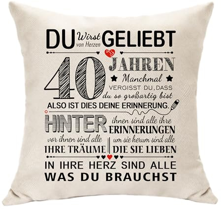 Hasodeo Wertschätzung Geschenke für 40. Geburtstag Kissenbezug Dekoration Personifizieren Geburtstagswünsche für 40 Jahre Frau Männer Eltern Tante Schwester 40. Geburtstagsgeschenk für Sie Ihn (40.)