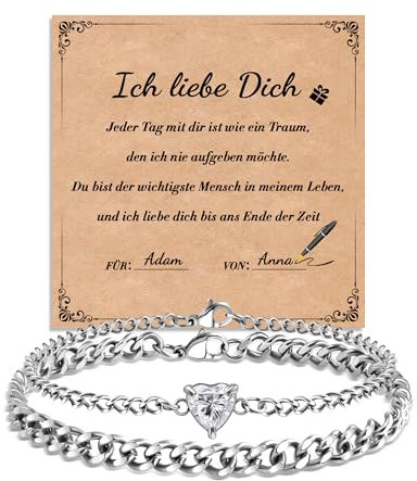SUNSH Partner Geschenke für Beide, Partnerarmbänder für Meine Frau Freundin, Jahrestag Geschenk für Ihn, Geschenk für Freund Mann Ehemann,Weihnachten Valentinstag Geburtstag Jahrestag-Silber