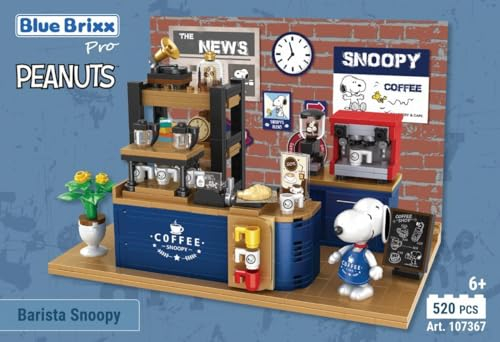 BlueBrixx Pro 107367 – Barista Snoopy aus Klemmbausteinen mit 520 Bauelementen