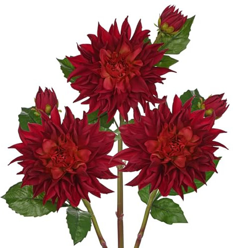 Hollyone 3er Set Künstliche Dahlien Kunstblumen Wie Echt, 71cm Stiele Seiden Dahlien mit Großen 15cm Blüten, Rot Faux Blumen für Heimdeko, Hochzeit, Tafelaufsätze, Blumenarrangements