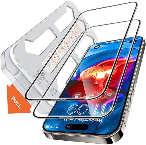Tentoki Protector de Pantalla para iPhone 16/15 de 6,1 pulgadas, Alineación Automática para Una Instalación Rápida, [2 Piezas] Cristal Templado, [Dureza 9H+][Alta Definicion]