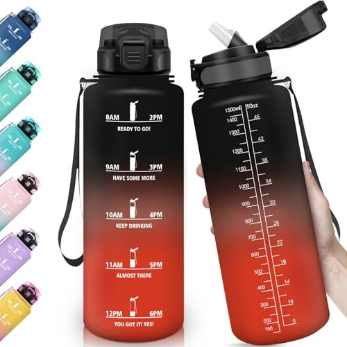 HoneyHolly Borraccia Acqua 1.5L, Cantimplora Motivazionale con Cannuccia, Borraccia Palestra, A Prova di Perdita, Bottiglia Acqua per Scuola, Palestra, Campeggio, Ciclismo, Yoga