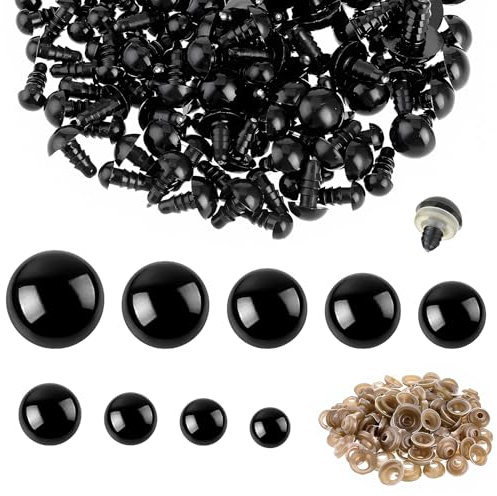 RobLuX 180 Stück 10-30mm Sicherheitsaugen für Häkeltiere Groß Sicherheitsaugen Puppenaugen mit Unterlegscheiben Schwarz Safety Eyes für Puppe Plüschtier DIY Teddybär Basteln