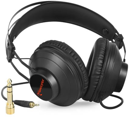 Miwayer Studio Monitor Headphones 3M Cable Professional Wired Over Ear Headphones with Detachable Cables 3.5mm or 6.35mm Jack for Studio, Music, DJ, Amplifier, Podcast, Mixer, Laptop, PC