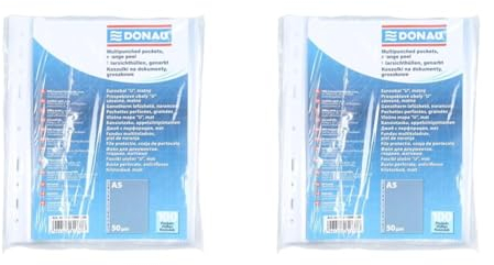OFFICER PRODUCTS Prospekthüllen DIN A5 / 100 Stück/Genarbt Oben Offen Klarsichthüllen Sicht-Hüllen Gelochte Plastikhülle für Dokumente Papiere/Transparent 50 Mikron (Packung mit 2)