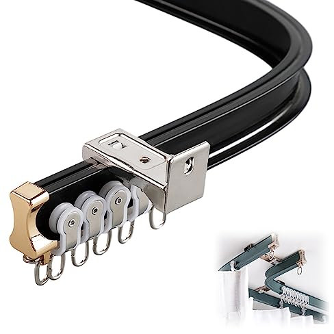 Binario per tenda da soffitto flessibile in alluminio per finestra a bovindo, sistema di binari curvi per doccia e camper, binario per tende da soffitto in lega per finestre e balconi (nero)