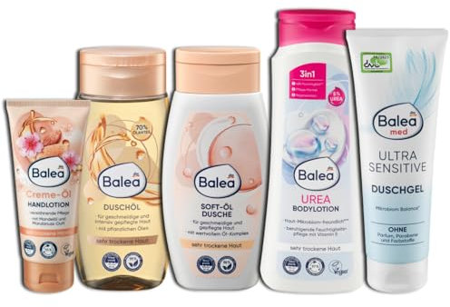 Balea 5er Set: für sehr trockene Haut, Handlotion 100 ml, Duschöl 250 ml, Bodylotionen 400 ml, Duschgel 250 ml, Dusche 300 ml