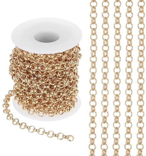 PATIKIL 16.4Ft Circle Link Chain, 6mm Chain Roll Curb Chain Jewelry Making Links Spool Metal Craft Chain Necklace Chains for DIY Making Accessories Necklace Bracelet Earring, Gold
