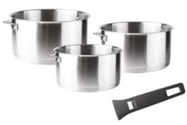 LACOR - 56610 - Set de 3 Casseroles Combi, Plus Poignée, Empilables, Convient pour Induction, Lave-Vaisselle et Four, Acier Inoxydable 18-10, 16 cm, 18 cm et 20 cm