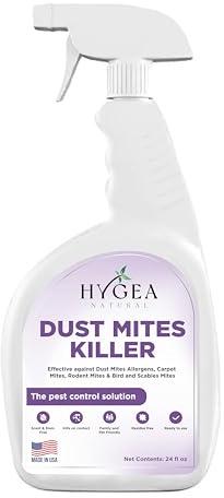 Hygea Natural Dust Mite Killer Spray - Eliminates Dust, Carpet, Rodent, Bird, Mites - Safe for Home, Children, Pets, Bedding & Furniture, 24 oz, Unscented