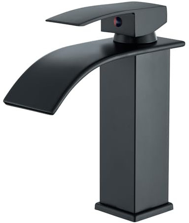 JUNSHENG Miscelatore per Lavabo, Miscelatore Monocomando per Acqua Calda e Fredda, Miscelatore Moderno per Lavabo, Nero, Bocca a Cascata