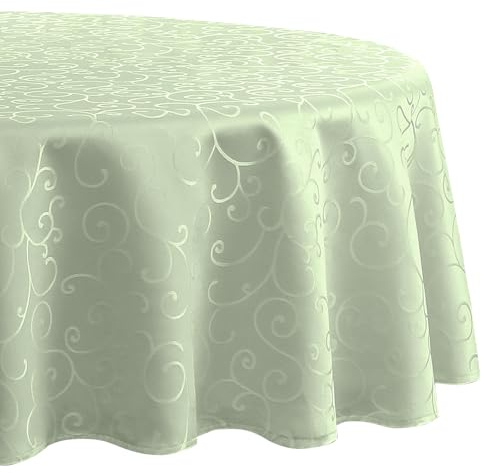 Romanstile Outdoor Tischdecke rund abwaschbar 160 cm sabeigrün runde Jacquard Tischdecken Tischtuch Tafeldecke wasserabweisend für Frühling,Ostern,Garten,Geburtstag,Feste,Hochzeiten,Party