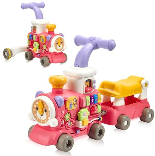 Trotteur 5 en 1 pour bébé - Avec jouet Montessori et musique - Vitesse réglable - Pour bébé à partir de 6 mois - Cadeau pour garçons et filles - Rose