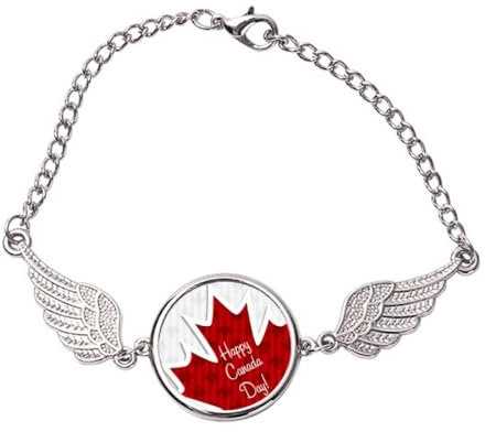 Happy Canada Day 4. Juli Ahorn-Textur-Armband, Engelsflügel-Armreif, M, Metall