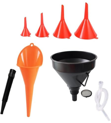 Changyeah Lot de 6 entonnoirs de remplissage pour voiture, entonnoir à huile en plastique avec long goulot - Entonnoir de carburant avec large ouverture - Kit universel pour voiture, atelier