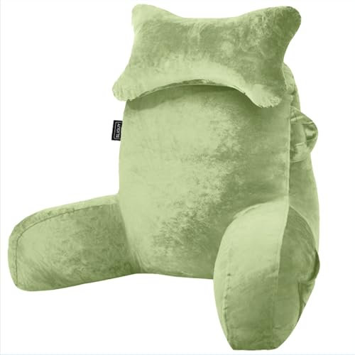 SLIGUY Reading pillow for sitting in bed couch adult, Back pillow with arm support and pockets, Adult Back Pillow Bed Chair Rest, Reading, Watching TV, Gaming for boys and girls Green
