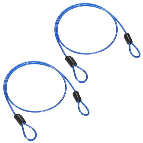 M METERXITY 2-Pack Security Cable Lock, 1.64FT PVC Coated Steel Luggage Lock Wire Rope with Double Loop for Outdoor Travel/Gate/Bike, Cut-Resistant Braided Steel Cable [Blue]
