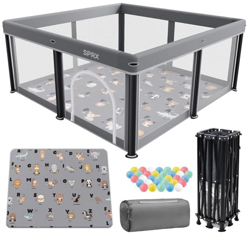 Foldable Baby Playpen with Mat,50×50 Collapsible Playard for Babies and Toddlers,Indoor&Outdoor Kids Safety Play Pen,Portable Travel Playpen with Travel Pack and 50 Ocean Balls