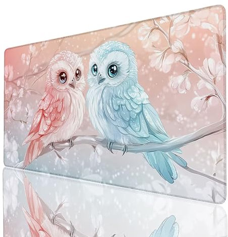 Animal Mouse Pad, Gaming Mouse Pad 700 * 300 * 3mm, Desk Mat Large with Stitched Edges, Non Slip Rubber Base, Owl Mousepad Waterproof for Laptop Office Gaming Desk Accessories Gifts for Men 5266-GYL