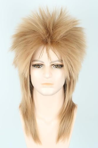LeMarnia 80er Jahre Herren Rocker Punk Popstar Vokuhila Perücke Halloween Party Kostüm Perücke