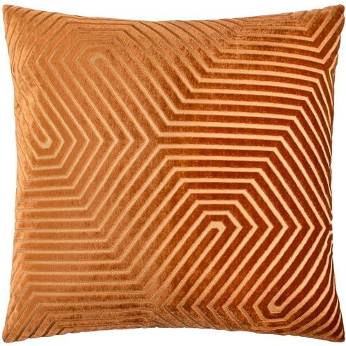 Paoletti Evoke Samtkissen mit Polyesterfüllung – Luxuriöses dekoratives quadratisches Kissen mit Chevron-Muster und Füllung (Ziegel – 55x55cm)