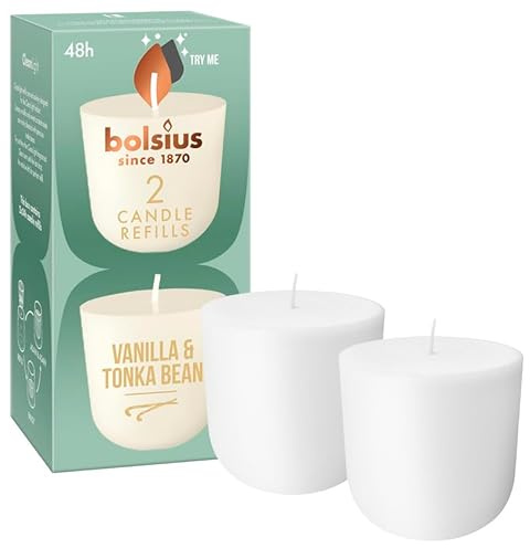 Bolsius - CleanLight Refill - Nachfüllbare Duftkerze - Vanille & Tonkabohne - Nur Nachfüllungen - 2 Stk.- Brenndauer 24 Stunden - Enthält Natürliches Pflanzenwachs - Ohne Palmöl - Nachhaltiges Konzept