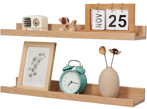 Conamily Schweberegal,40cm 2er-Set Rustikales Naturholz Bücherregal mit Lippe Wandmontiertes Bild Leiste Regal für Home Decor Schlafzimmer, Wohnzimmer, Küche, Badezimmer