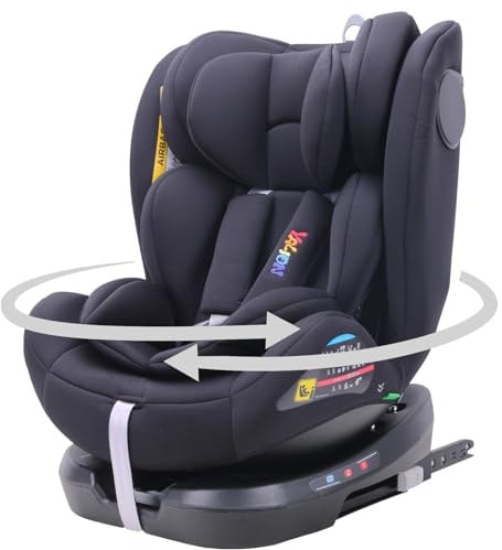 YALION i-Size Kindersitz (0-36 kg) mit 360° Drehung, ISOFIX & Top Tether | Für Kinder 40-150 cm (0-12 Jahre)-Black