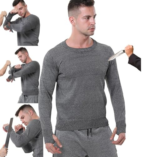 WhFKLca Gilet Anti-Coupures Et Anti-Perforations, Niveau 5, Résistant Aux Morsures, Aux Déchirures Et Aux Perforations, T-Shirt à Manches Longues Et Col Rond,pour Une Protection Optimale Grey-XL