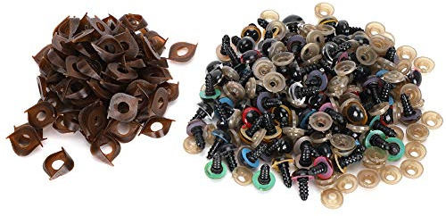 Yeux de sécurité en plastique de couleurs assorties avec rondelles pour loisirs créatifs : ours en peluche, poupées, animaux, marionnettes. (14 mm)