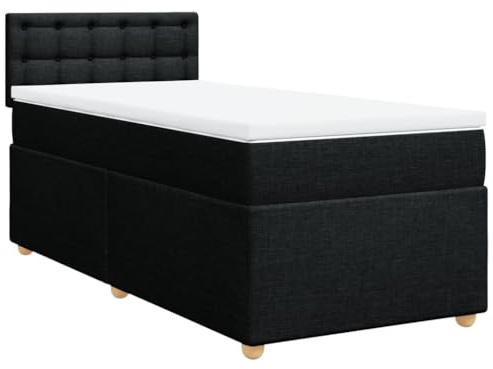 mtlskopl Boxspringbett mit Matratze Schwarz 100x200 cm Stoff Kopfteil Taschenfederkern mittelfest Jugendzimmer Schlafsofa Ersatz Einzelbett für Gäste & Wohnwagen