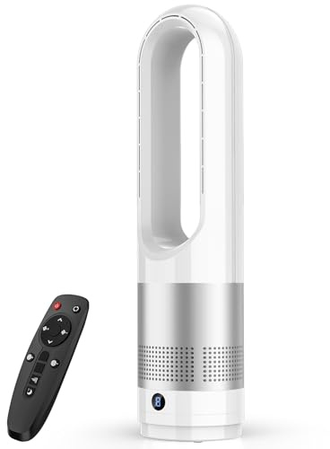 18 Bladeless Tower Fan with Negative Ion - Quiet Oscillating Desk/Floor Fan, 4000-5600rpm Bladeless Fan, 8 Speeds, 8H Timer, Remote Control & 80° Wide Airflow, Quiet for Home, Office (Silver)
