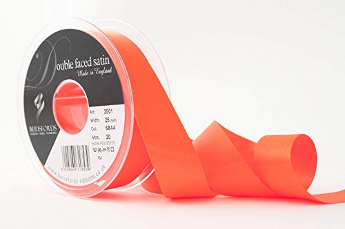 Berisfords Double Satin Ribbon, Flo Orange, 20 m